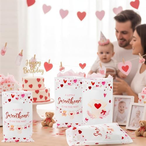 Haooryx Sweet Heart Bear Baby Shower Party Favor Bags Gift Wrap Decoration