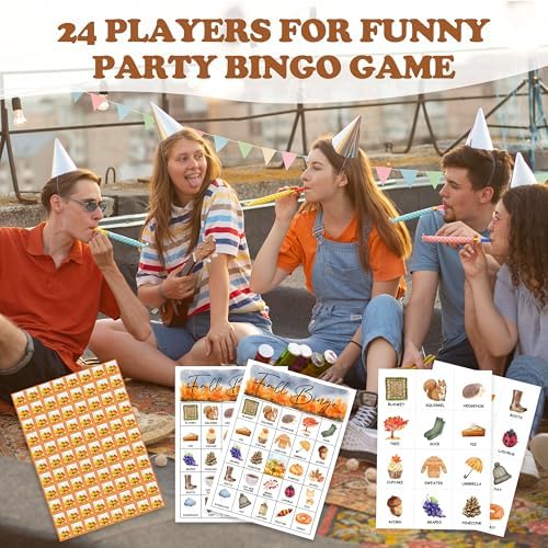 Fall Bingo Game, Thanksgiving Bingo Cards Set, Autumn Birthday Party Supplies for Adults, Family Friends Activities Favors Decorations for 24 Players, 01