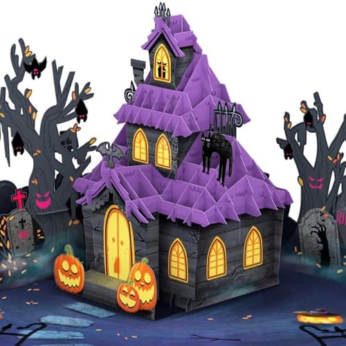 Paper Love Halloween Card | 3D Pop-Up Haunted House Greeting Card for Kids, Adults, or Spooky Friends | 5" x 7" w/Envelope & Note Tag