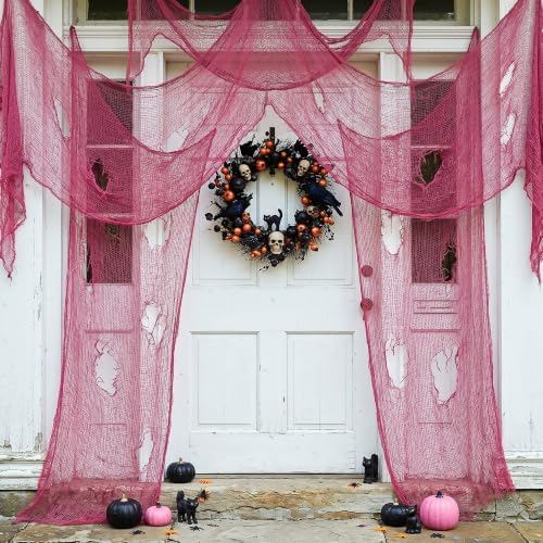 300'' x 80''Large Pink Halloween Creepy Cloth, Spooky Gauze Decoration