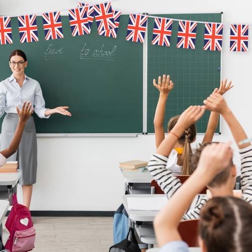 Union Jack British Flag Banner, Small Mini United Kingdom Britain Flags Patriotic Decoration for Party, Classroom, Sports Events, 33 Feet 30 Flags