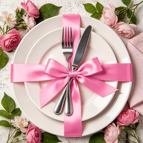 30Yards 1In Hot Pink Satin Ribbon for Flower Bouquet Baby Shower Valentine