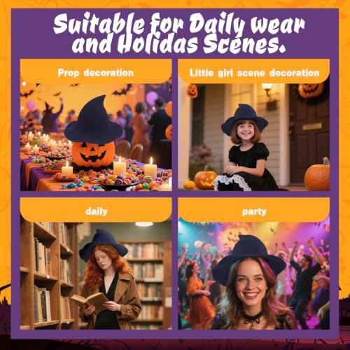 Women Witch Hat for Halloween Wool Hats Wide Brim Spire Knitted Cap for Party Masquerade Cosplay Costume Daily