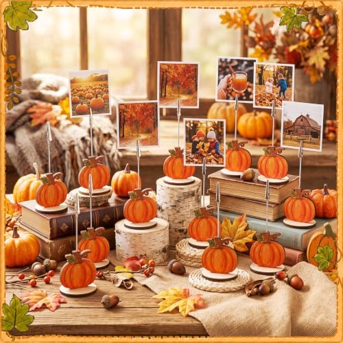 RattanView 24 Pcs Fall Pumpkin Picture Card Holders for Centerpieces