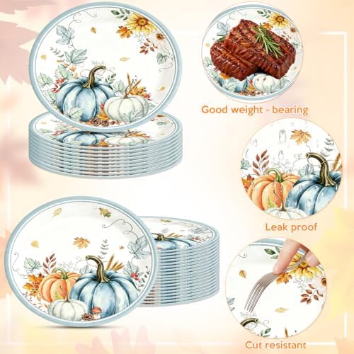 50Pcs Thanksgiving Oval Paper Plates 10" x 12" Fall Watercolor Pumpkins