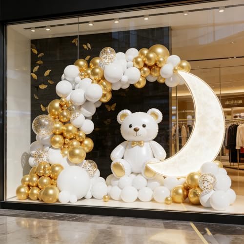 White and Gold Balloons Arch Kit, 131Pcs Gold Latex Balloons Different Size