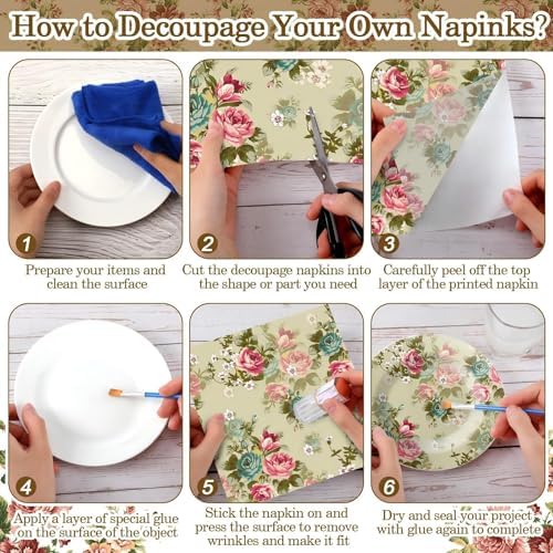 Yexiya 36 Sheet 6 Style Vintage Floral Paper Napkins for Decoupage