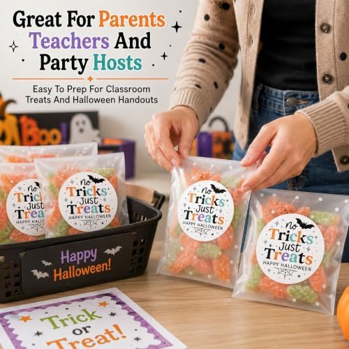 Halloween Treat Bag Favor Stickers: No Tricks Just Treats 120 PCS Seals