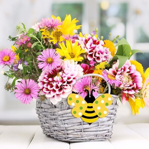 Wooden Spring Ornaments to Paint Bee Decoration Cutouts Unfinished 24PCS 3.5 x 3 inches, DIY Blank Unfinished Bee Wood Discs Ornament for Home Crafts Hanging Summer Decoration