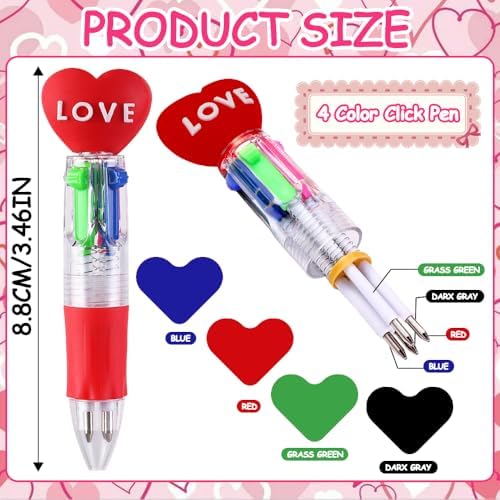 30 Pack Valentines Fun Pens with Cards Cute Multicolor 4-in-1 Gift Pens