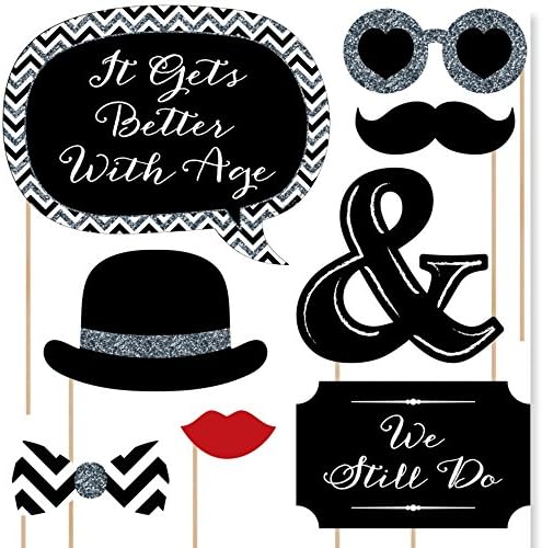 Wedding Anniversary Photo Booth Prop Kit, DIY Cardstock Props - 20pc