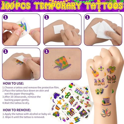 Seifar 172 Pcs Mardi Gras Accessories Set, Purple Green Gold Mardi Gras Beads Necklaces Coins Headbands Bracelets Tattoos for Mardi Gras Masquerade Parade Decor Party Favors Supplies