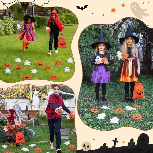 Civaner 12 Pcs Halloween Bean Bags for Tossing 3.15" Ghost Pumpkin Outdoor