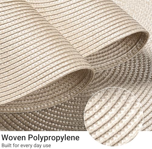 FunWheat Round Braided Placemats Set of 6 Table Mats for Dining Tables Woven Washable Non-Slip Place mats 15 inch(Beige, 6pcs)