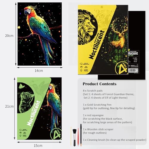 Scratchboard Art for Adults Luminous Scratch Painting Kits-A5/8 PCS-Animals