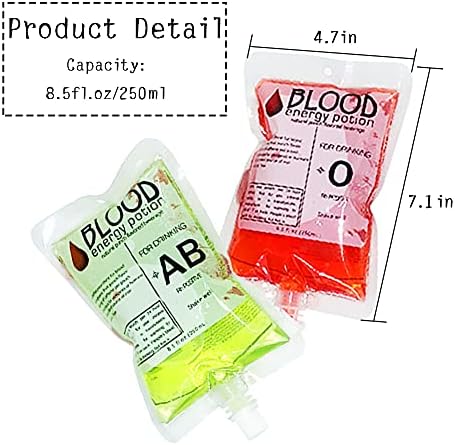 20 Pack Blood Bags for Drinks,8.5oz Anti-Leak Bags with Cap,Reusable Food Grade Bag,Decoration Cups for Halloween and Christmas