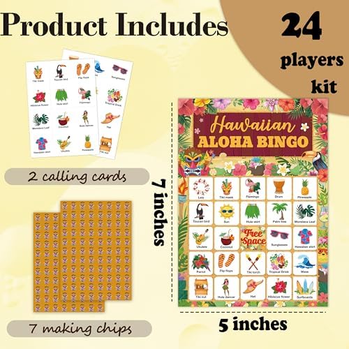 Hawaiian Aloha Bingo Game Cards For Adults, Summer Bingo Cards Game For Family Holidays Friends Gatherings, Ideal For Tropical Summer Luau Themed Party Game, 24 Players Birthday Party Favors, 010