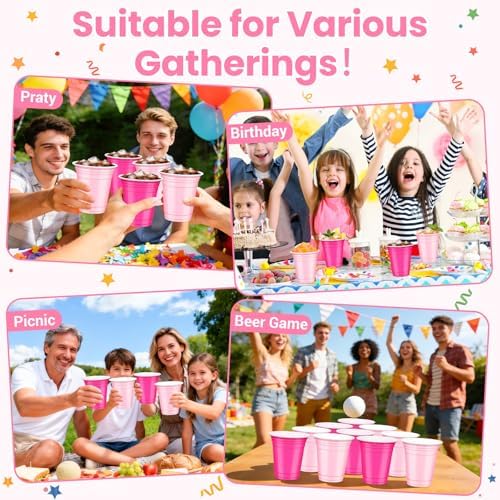 100 Pcs Pink and Hot Pink Plastic Cups, 12 oz Disposable Cups
