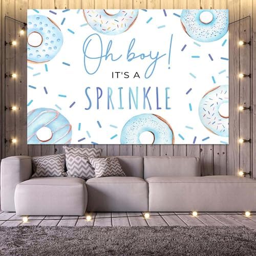 Donut Sprinkle Baby Shower Backdrop for Boy Blue Confetti Sprinkle Photography Background Oh Boy Donut Baby Shower Cake Dessert Table Decorations Photo Booth Props (5x3ft)