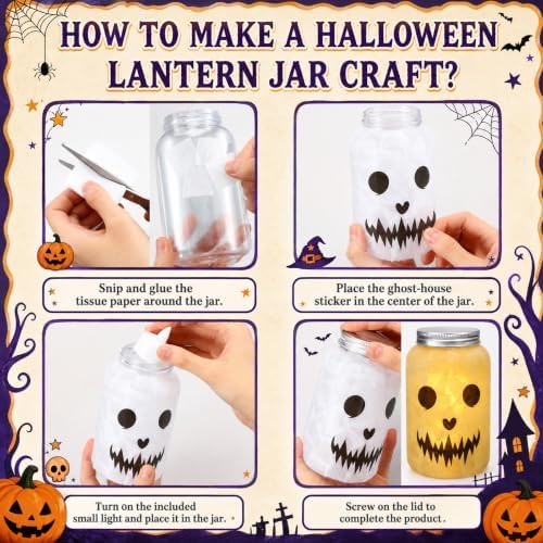 Qinyoung 12 Pcs Halloween Crafts Skeleton Demon Mason Jars with LED Light