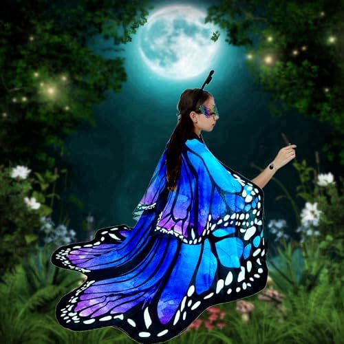 Adult Butterfly Costume Women Monarch Butterfly Wings Cape Shawl Halloween 3Pcs Mask Hairband