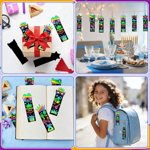 JUNEBRUSHS 30Pcs Purim Scratch Bookmarks for Students Classroom Activity