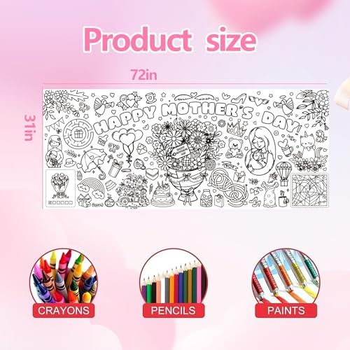Mother's Day Giant Coloring Poster, Paper Coloring Tablecloth for Home DIY Drawing Games Mother's Day Birthday Party Supplies 30x72 Inch