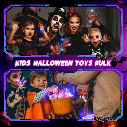 Tiaxidex 65PCS Halloween Light Up LED Rings, Non Candy Trick or Treats 3D Flashing Rings Toys Glow In the Dark Halloween Party Favor Ring Toy Gifts For Kids Adults Goodie Bag Stuffers
