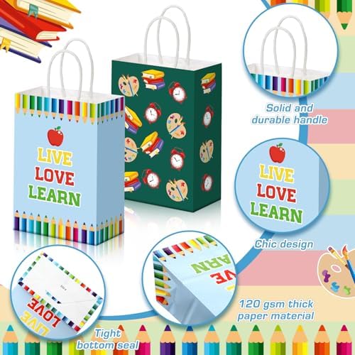 Kolldenn 24 Pcs Back to School Gift Paper Bags with Handles