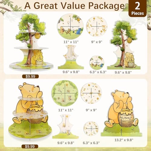 2Pcs Neutral Classic Winnie Baby Shower Birthday Decorations Cupcake Stands