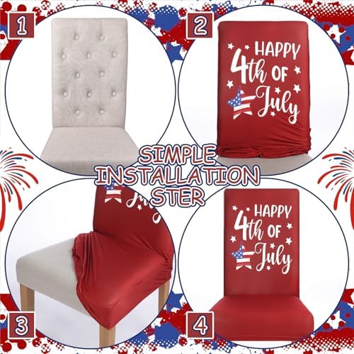 Mindsoft 6 Pcs Patriotic Chair Covers Red White Blue Decor for Veterans Day