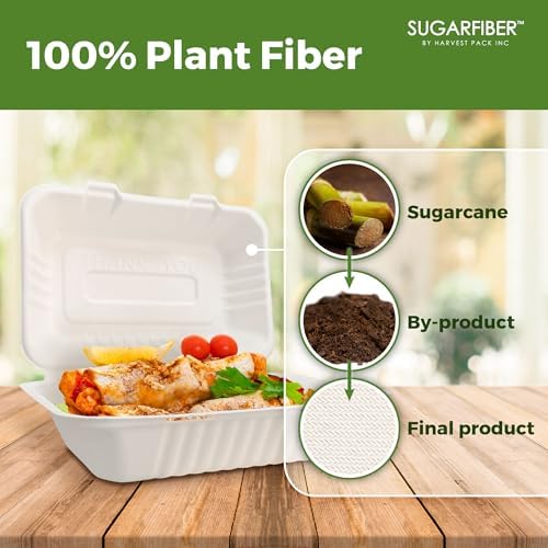 9X6 inch Compostable White Clamshell Take Out Food Containers togo boxes