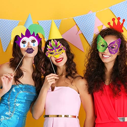 24Ct Mardi Gras Party Photo Booth Props - Carnival Birthday Party Decorations Supplies Favors Cosplay Props