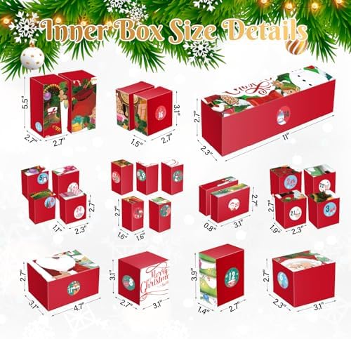 Linelglobal DIY Christmas Advent Calendar to Fill Empty Gift Box Set 2026-24 Days of Surprise Boxes for Kids, Family & Friends - Red