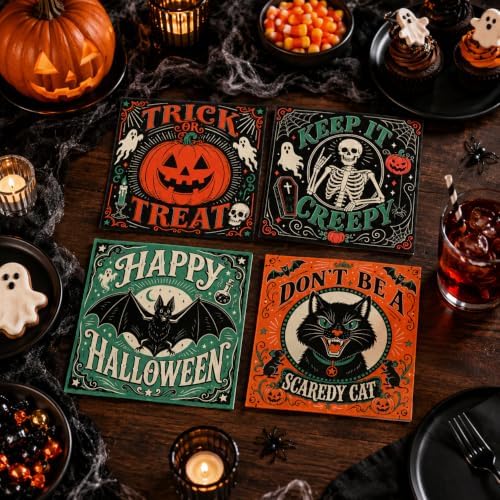 50Pcs Vintage Halloween Paper Napkins - 4 Designs 2-Ply, 6.5 × 6.5 inchs