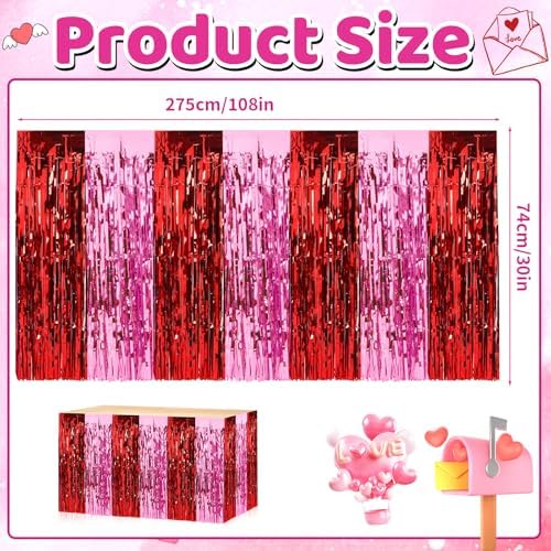 4Pcs Valentines Day Table Skirt Galentines Decorations Foil Fringe