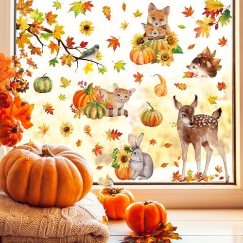 68Pcs Fall Window Clings, Fall Window Stickers for Autumn Thanksgiving Party Decor