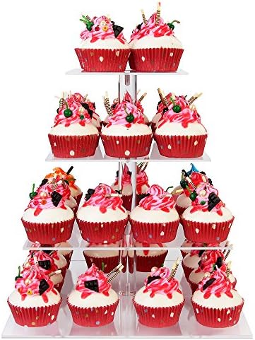 YestBuy 4 Tier Cupcake Stand, Acrylic Cupcake Tower Stand, Premium Cupcake Holder, Clear Cupcake Display Tree Tower Stand For 52 cupcakes, Display for Pastry Wedding Birthday Party