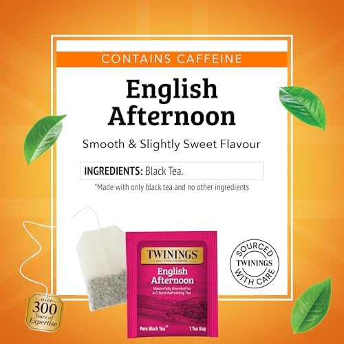 Twinings English Afternoon Black Tea Individually Wrapped Bags, 20 Count (Pack of 1), Smooth & Slightly Sweet, Caffeinated, Enjoy Hot or Iced, 20 Teabags