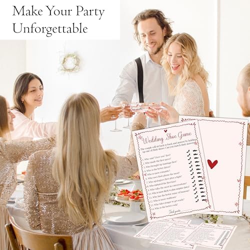 Pink Bridal Shower Wedding Shoe Games Cards - 30 Fun Wedding Party Game Cards for Bridal Shower, Engagement, Bachelorette & Newlywed Party, Icebreaker Activity Supplies & Decorations