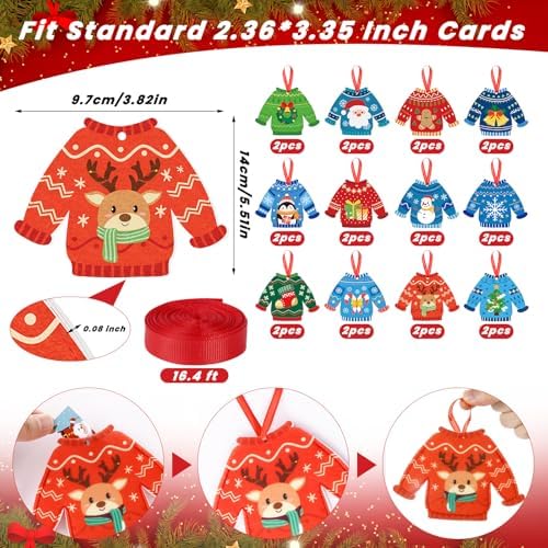 FOGWOWO 24 Pcs Gift Card Holder Christmas Ugly Sweater Shaped Holiday Gifts