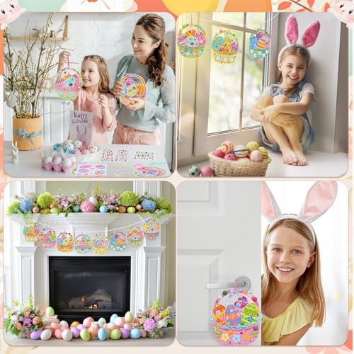 Funrous 48 Sets Crafts Kit Paper Crafts DIY Make Your Own Hanging Ornaments with Pompoms Diamond Stickers for Holiday Classroom Activities Party Favors, Easter Basket