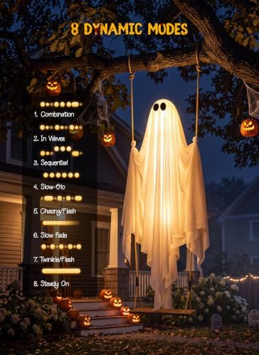 Minetom 4.5FT Swinging Ghost Outdoor Halloween Decorations, Hanging Ghost