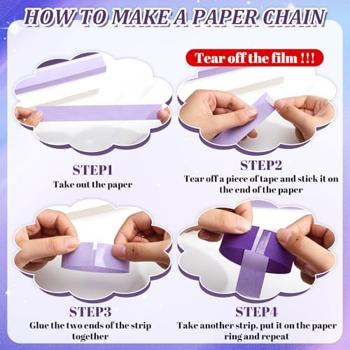 Lincia 600 Sheet Paper Chain Garland Strips, Purple Gradient