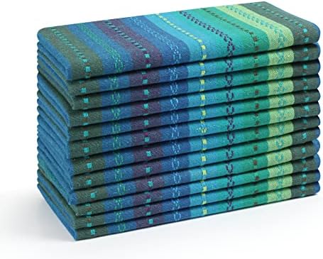 Lightnpro Salsa Stripes Cloth Napkins Set of 12, 18x18 Inch, Teal Multi