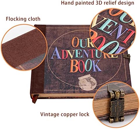 JIMBON Our Adventure Book Scrapbook Photo Album Retro Style Embossed Letter Cover Travel Diary Journal Scrap Book Kit For Couples,Memory Book For Anniversary Wedding