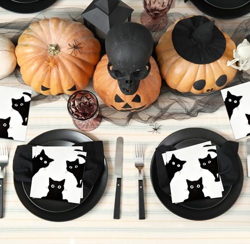 100 Halloween Black Cats Cocktail Beverage Napkins Spooky Cat Disposable