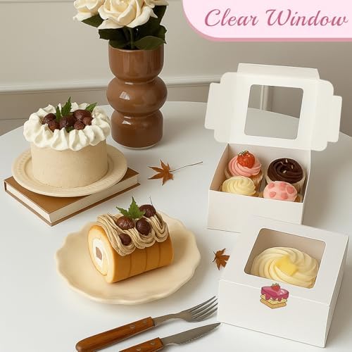 OAMCEG Cupcake Boxes with Window, 6x6x3 Inches Cookie Boxes,80 Pack,White
