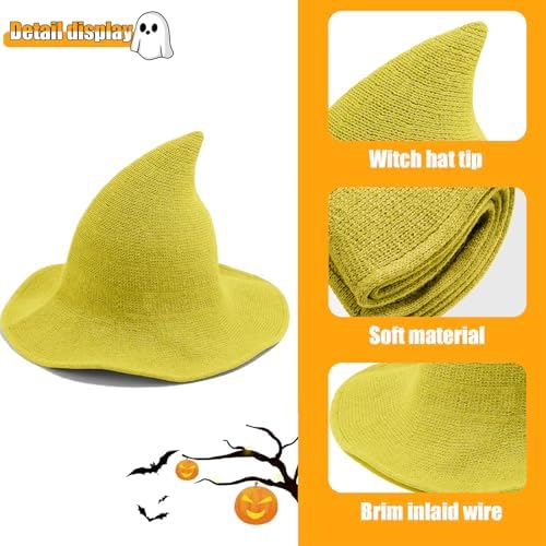 Leuceiy Witch Hat for Women, Wide Brim Foldable Wool Kintted Wizard Hats