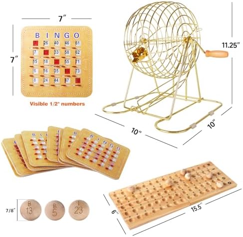 GSE Deluxe Bingo Game Set, Large Brass Cage, 10 Shutter Slide Bingo Cards